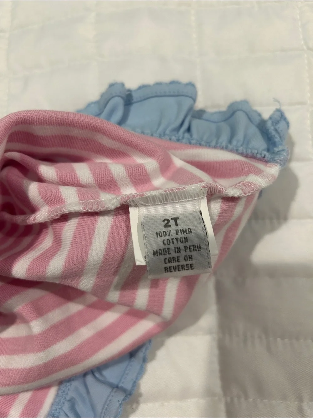 Girls' Pink & White Striped Set with Blue Ruffle Trim - Kids Matching Set